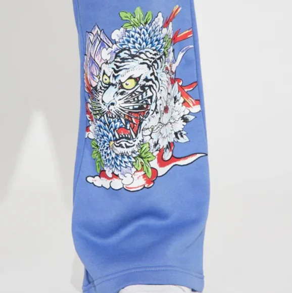 NWT Ed Hardy Old School 90s Blue Bootcut Sweatpants with Tattoo Dragon Design L - Picture 4 of 9